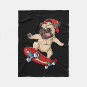 Pug Skateboard T Shirt Dog Puppy Funny Skater Skat Fleece Blanket