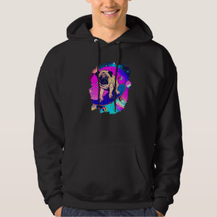 Pug Skateboarding in Outer Space Retro Vintage Ska Hoodie