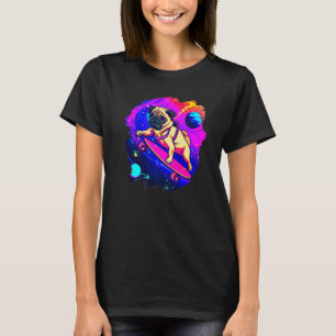 Pug Skateboarding in Outer Space Retro Vintage Ska T-Shirt