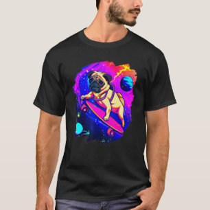 Pug Skateboarding in Outer Space Retro Vintage Ska T-Shirt