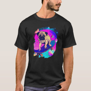 Pug Skateboarding in Outer Space Retro Vintage Ska T-Shirt