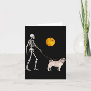 Pug Skeleton Dog Walking Halloween Costume Card