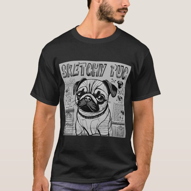 Pug Sketchbook 2 GRAYSCALE T-Shirt (Front)