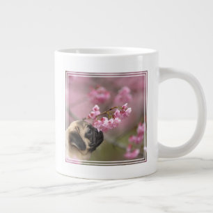 Pug Smelling Cherry Blossoms Large Coffee Mug
