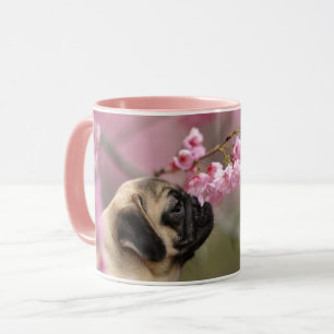 Pug Smelling Cherry Blossoms Mug