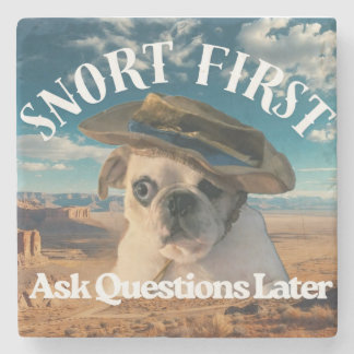 Pug Snort First Ask Questions Later Stone Coaster