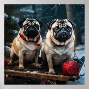 Pug Snowy Sleigh Christmas Decor