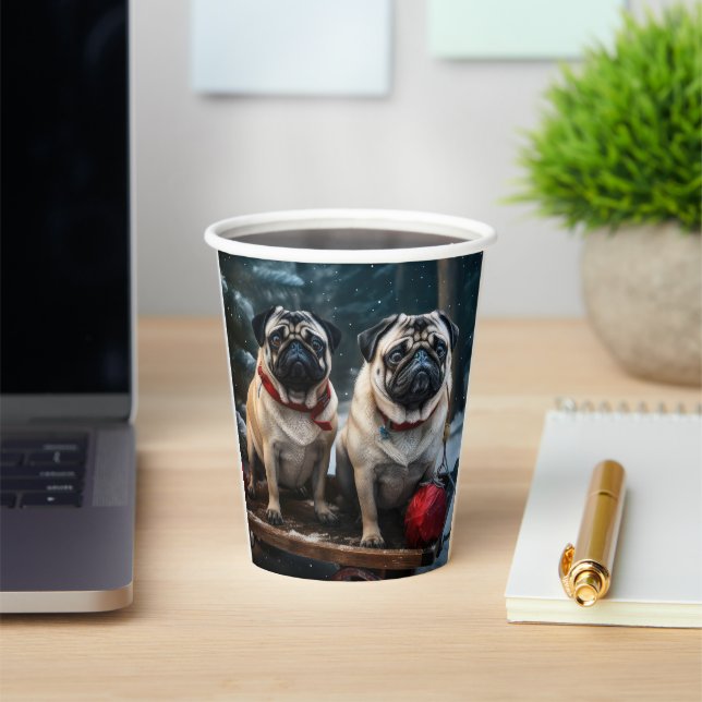 Pug Snowy Sleigh Christmas Decor Paper Cups (Insitu)