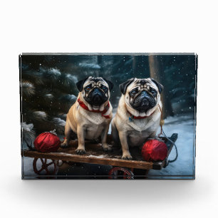 Pug Snowy Sleigh Christmas Decor Photo Block