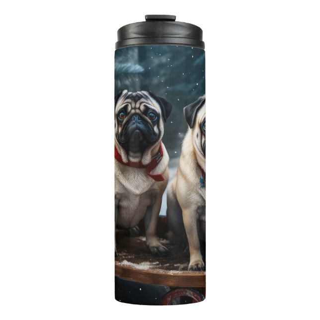 Pug Snowy Sleigh Christmas Decor Thermal Tumbler (Front)