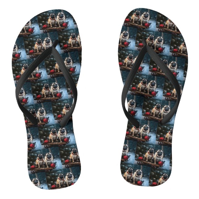 Pug Snowy Sleigh Christmas Decor Thongs (Footbed)