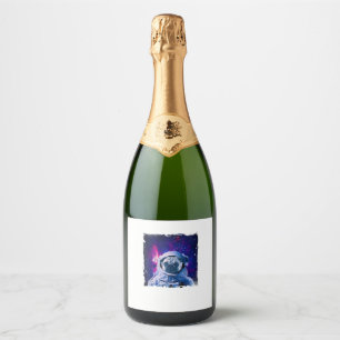 Pug Space Dog Astronaut Galaxy Dogs Funny T-Shirt Sparkling Wine Label