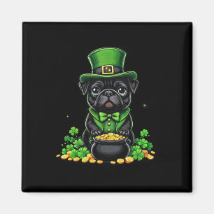 Pug St Patricks Day Cute Pug Leprechaun Shamrock I Magnet