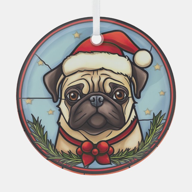 Pug Stained Glass Christmas Tree Decoration (Front)