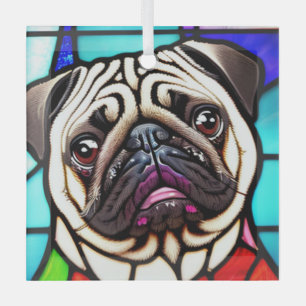 Pug "Stained Glass"  Glass Tree Decoration