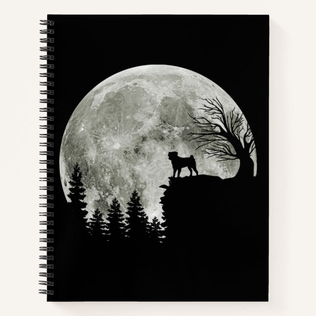 Pug Stand On Mountain Spooky Halloween Moon Notebook (Front)