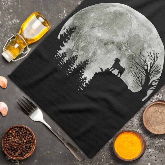 Pug Stand On Mountain Spooky Halloween Moon Tea Towel (Creator Uploaded)