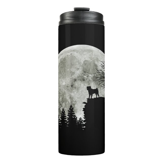 Pug Stand On Mountain Spooky Halloween Moon Thermal Tumbler (Front)