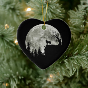 Pug Standing On Mountain Moonlight Halloween Ceramic Ornament