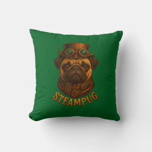 Pug Steampunk Cushion Vintage retro dog art