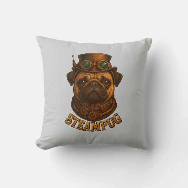 Pug Steampunk Cushion Vintage retro dog art  (Front)
