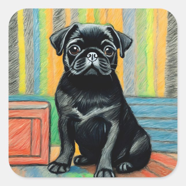 Pug sticker 3"by3" matte or glossy 6 piece (Front)