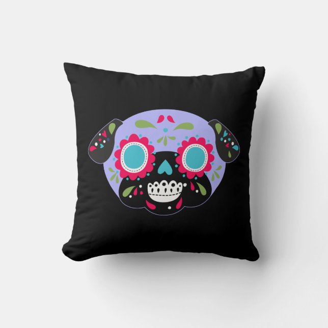 Pug Sugar Skull Lavender Single Front Pattern Back Cushion (Front)