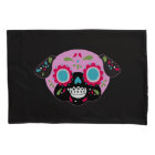 Pug Sugar Skulls Pillowcase Set Pink and Blue