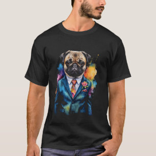 Pug Suit Dog Colourful Funny Animal Art Print Grap T-Shirt