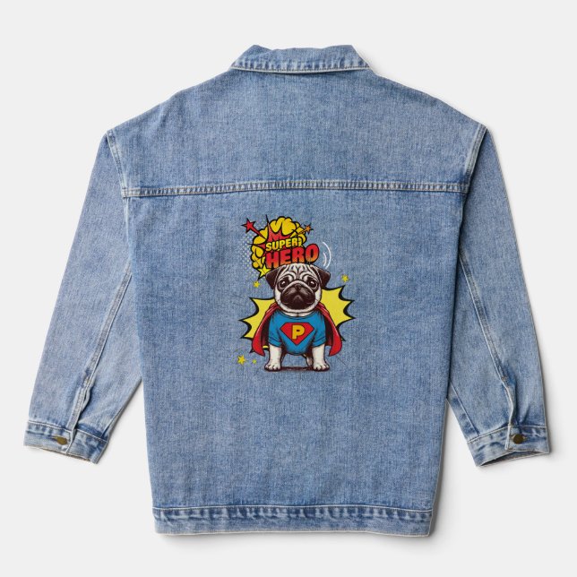 Pug Super Hero Denim Jacket (Back)