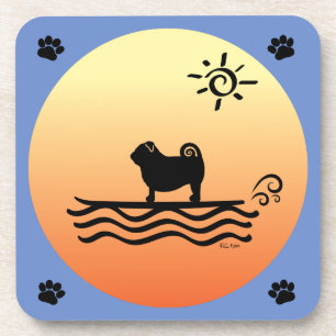 Pug Surf Beverage Coaster