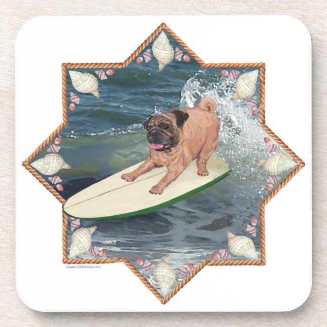 Pug Surfer Dude Coaster (Front)