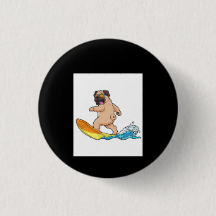 Pug Surfing Surfboard Pug Wearing Glasses 3 Cm Round Badge