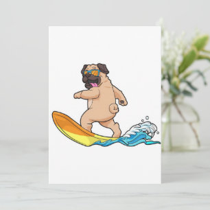 Pug Surfing Surfboard Pug Wearing Glasses Holiday Card