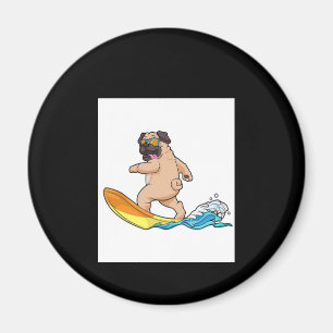 Pug Surfing Surfboard Pug Wearing Glasses Magnet