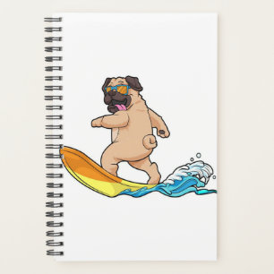 Pug Surfing Surfboard Pug Wearing Glasses Planner