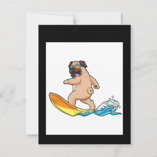 Pug Surfing Surfboard Pug Wearing Glasses Thank You Card