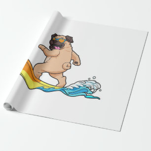 Pug Surfing Surfboard Pug Wearing Glasses Wrapping Paper