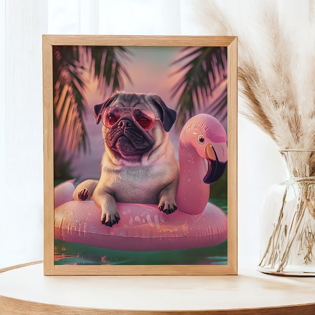 Pug Swimming Cocktail Summer Pet Portrait Poster (Creator Uploaded)