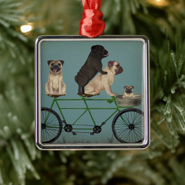 Pug Tandem Metal Ornament (Tree)