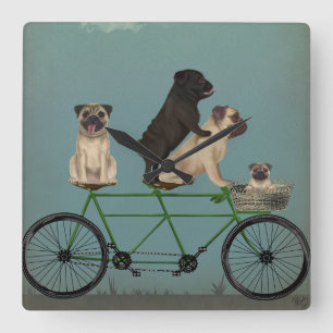 Pug Tandem Square Wall Clock