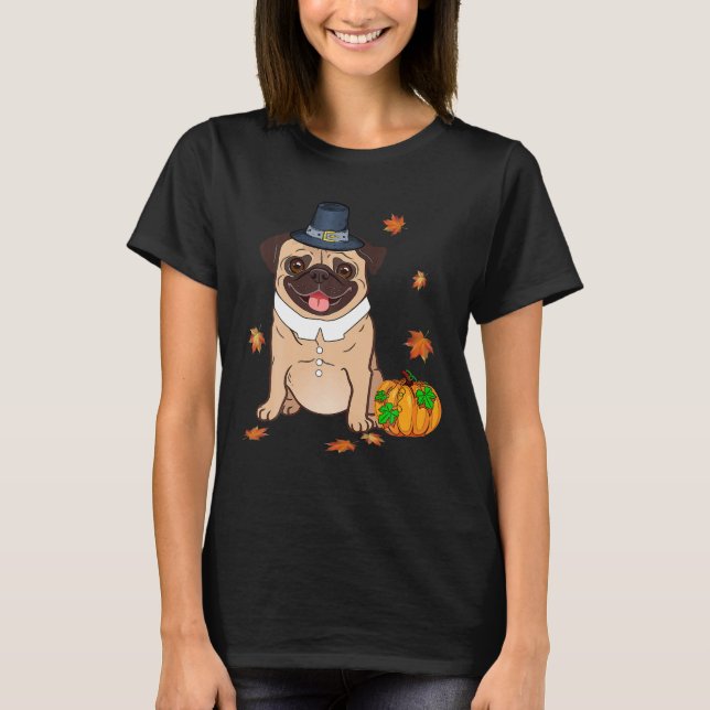 Pug Thanksgiving Costume Pilgrim Turkey Men Women T-Shirt (Front)
