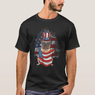 Pug Uncle Sam With American Flag Happy 4th Of July T-Shirt
