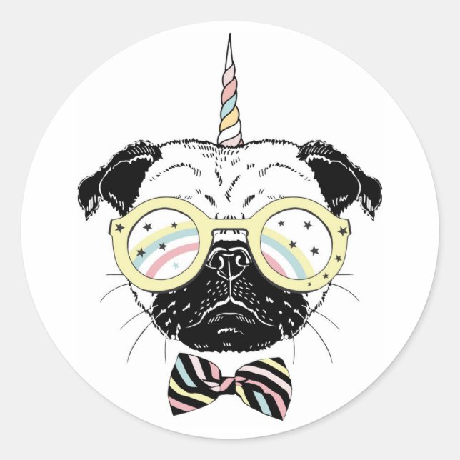 Pug Unicorn | Be Unique Classic Round Sticker (Front)