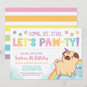 Pug Unicorn Birthday Invitation, Pug Birthday Invitation