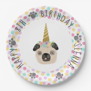 Pug Unicorn Birthday Party Paper Plate