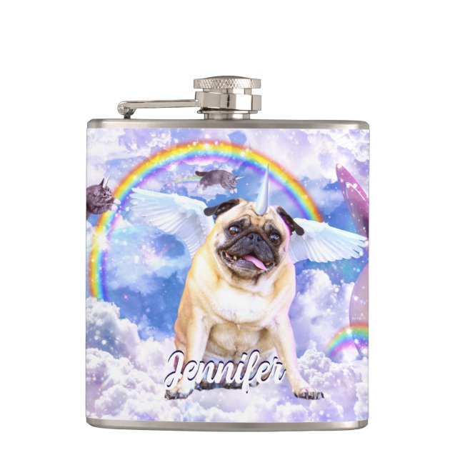 Pug unicorn - Cute pugicorn                        Hip Flask (Front)