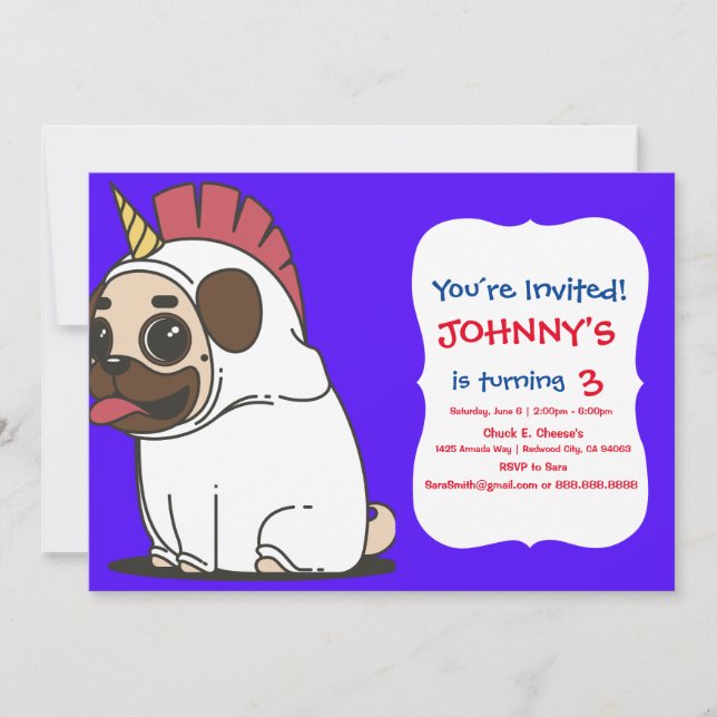 PUG UNICORN INVITATION (Front)