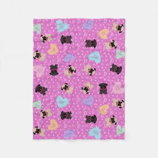 Pug Valentine Candy Hearts Fleece Blanket