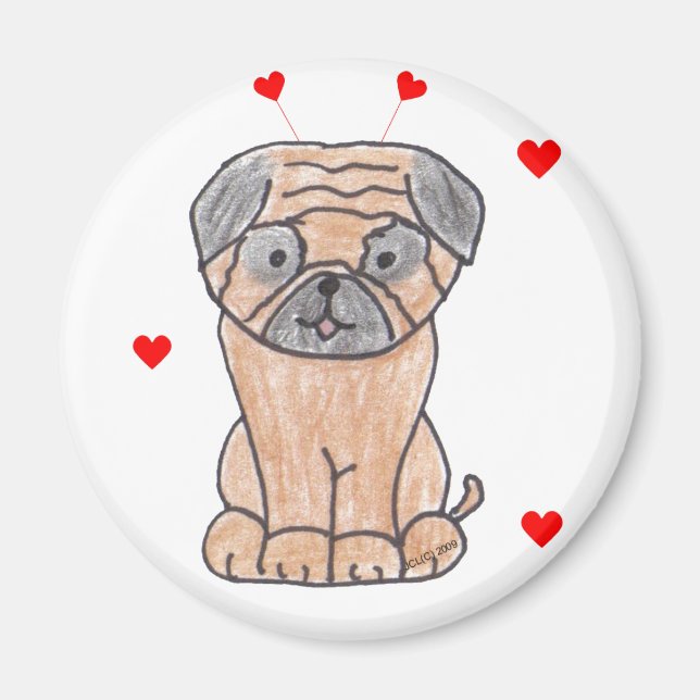 Pug Valentine Ears Magnet (Front)